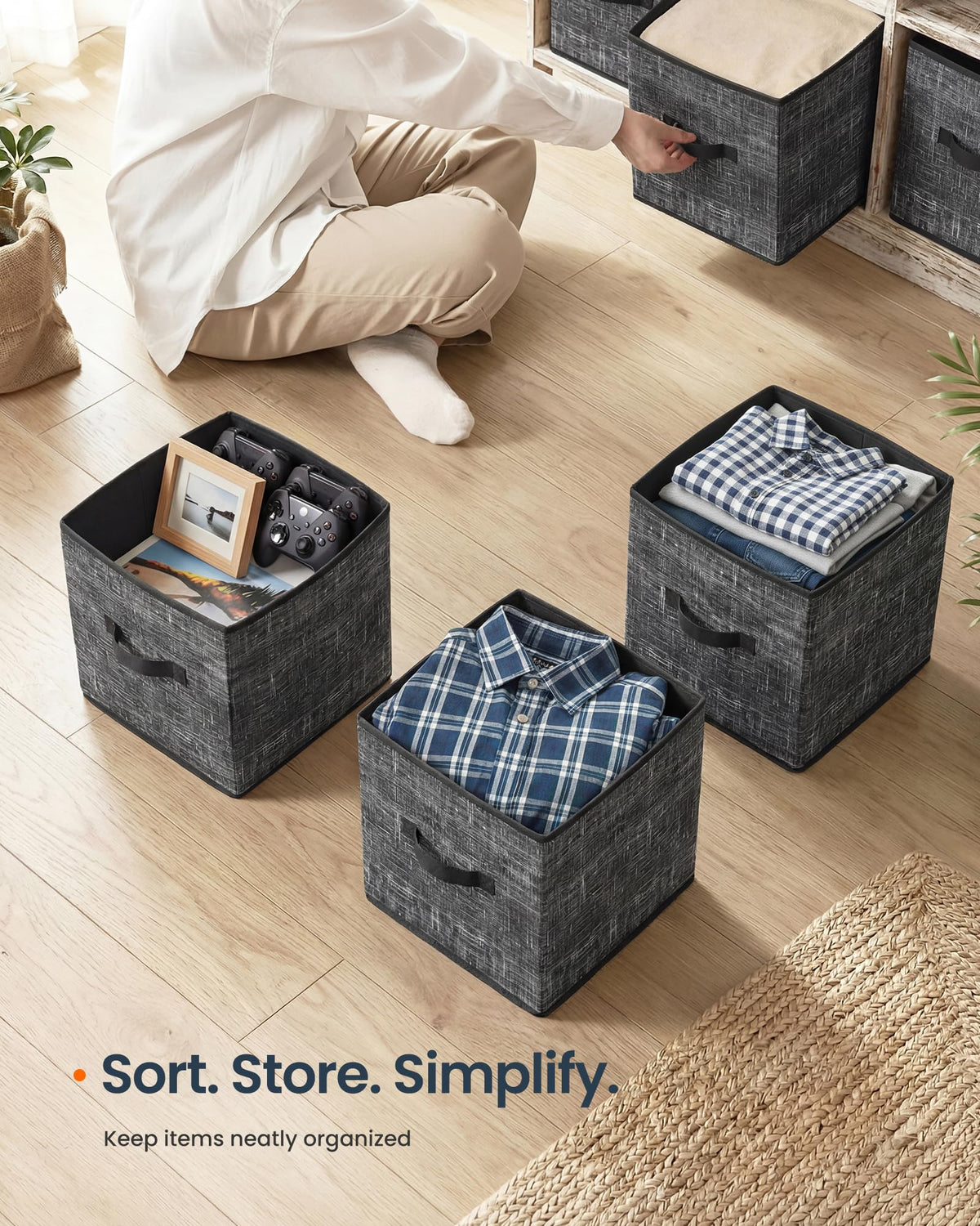 SONGMICS HOME Foldable Storage Cubes Set of 8, Fabric Shelf Organizer Bins with Handles, Closet