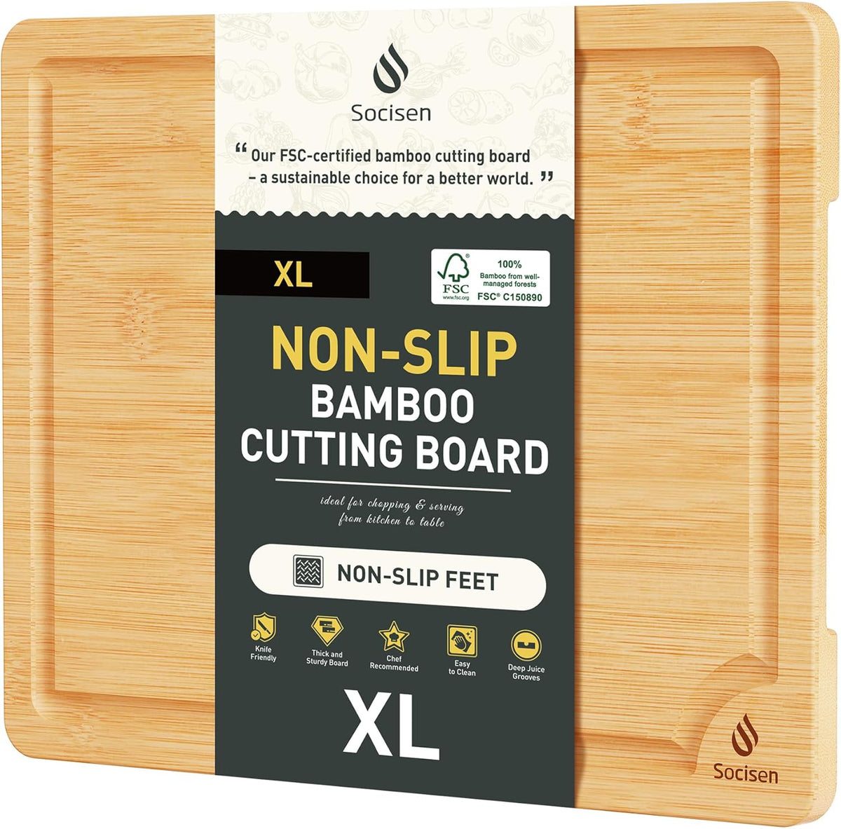 Extra Large Bamboo Board Charcuterie Non Slip Feet Over Sink Wooden Cutting Chopping Board Butcher