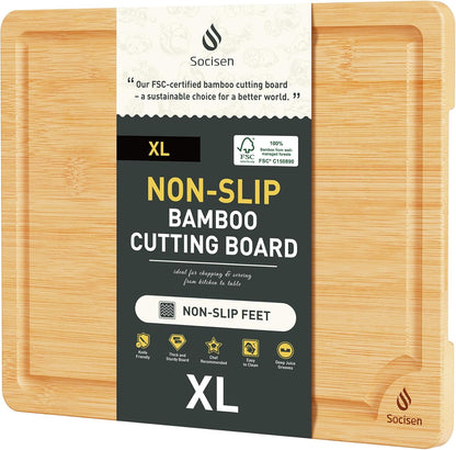 Extra Large Bamboo Board Charcuterie Non Slip Feet Over Sink Wooden Cutting Chopping Board Butcher