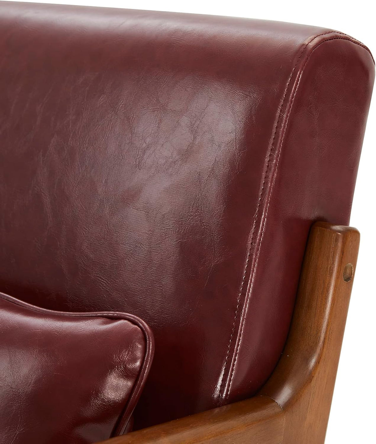 Glitzhome 30.75" H Mid Century Red Accent Armchair, Single Reading Armchair PU Leather Lounge Chair