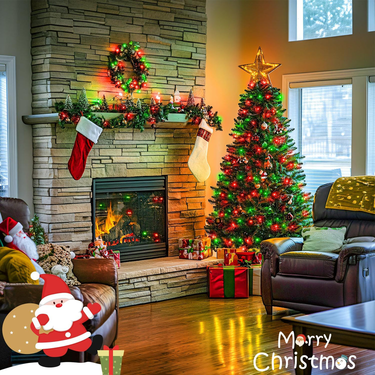 JMEXSUSS Connectable Red and Green Christmas Lights, 8 Modes 100 LED Twinkle String Lights Indoor