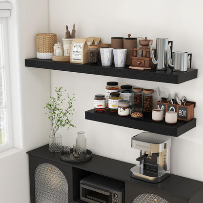 Black Floating Shelves for Wall - 55 Inch Wide x 12 Inch Deep Wall Shelves Set of 1 - Rustic Black