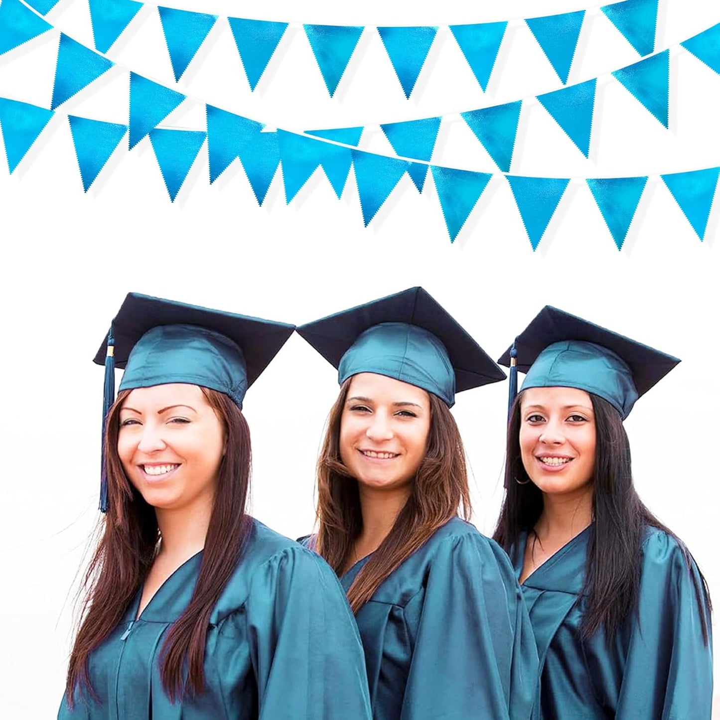 Sky Blue Party Decorations - Light Blue Triangle Pennant Banner Flag - Metallic Fabric Bunting for
