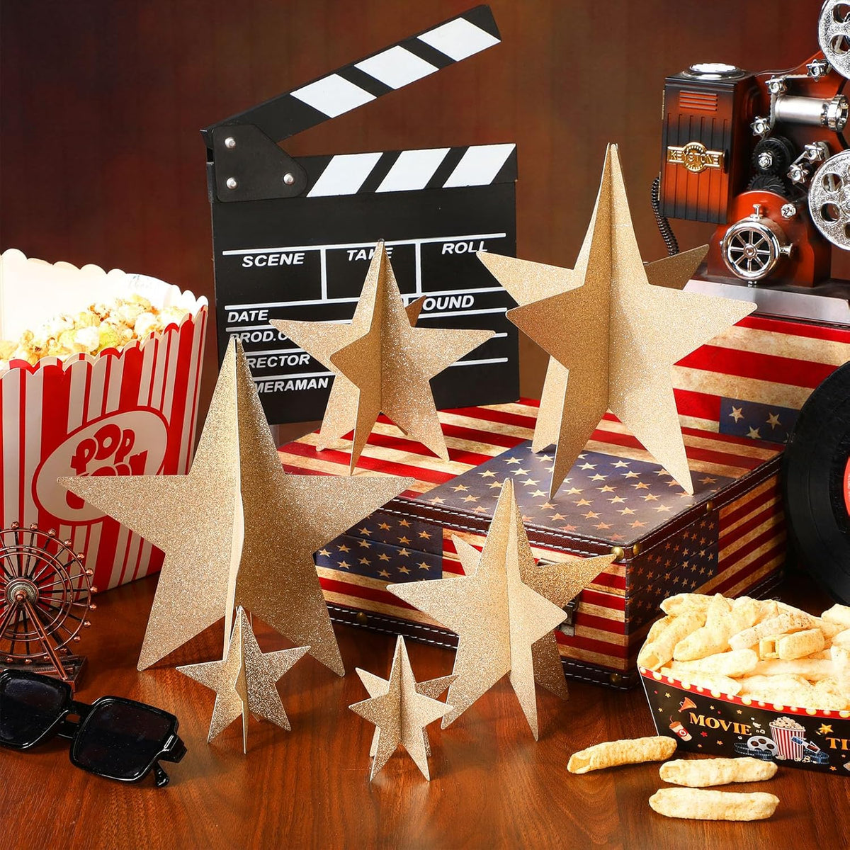 45 Pcs 3D Star Centerpieces Movie Night Decorations for Table in 3 Sizes Hanging Supplies for Red