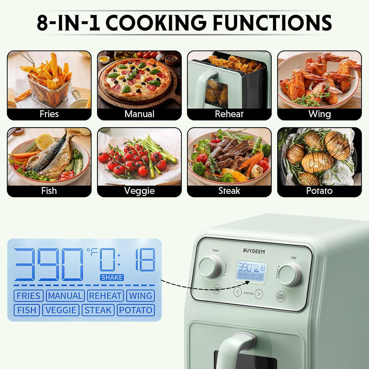 BUYDEEM F51 8-in-1 Air Fryer 4.2QT, Retro Countertop Airfryer Oven with Visible Window, Shake