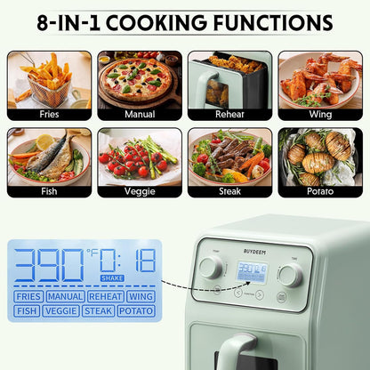 BUYDEEM F51 8-in-1 Air Fryer 4.2QT, Retro Countertop Airfryer Oven with Visible Window, Shake