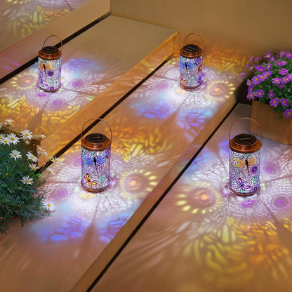 2Pack Solar Outdoor Lanterns Waterproof Multicolor Dragonfly Garden Gifts for Mom Women Backyard