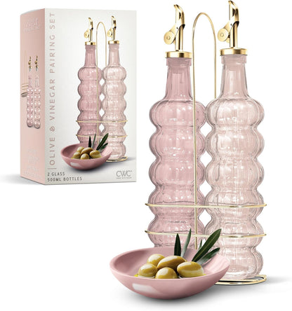 COOK WITH COLOR Glass Olive Oil Bottle Dispenser - 2 Pack- 17oz Oil and Vinegar Cruet - Olive Oil