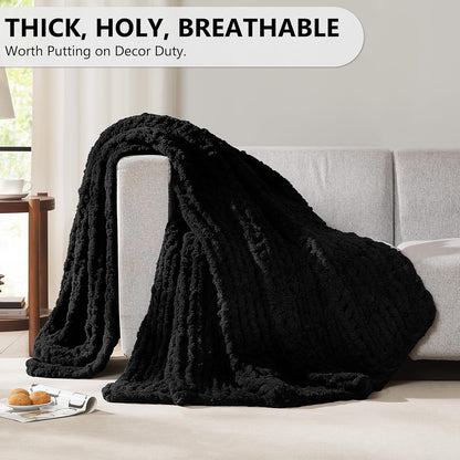 L'AGRATY Chunky Knit Blanket Throw: 72''x84'' Chenille Chunky Knitted Throw Blanket for Bed Couch