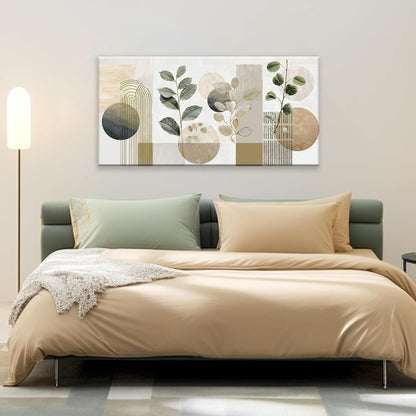 TAIJXAGSG Green Boho Wall Art Minimalist Canvas Wall Art Decor Geometric Line Leaf Beige Green Wall