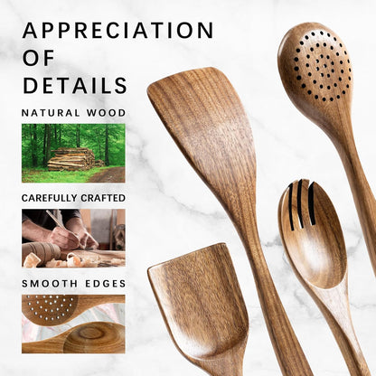 Wooden Spoons for Cooking, Nonstick Cooking Utensil Set with 4 Piece Acacia Wooden Spatulas and