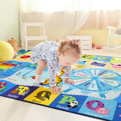 Kids Rugs for Playroom Washable, Educational and Fun Learning Rugs with ABC Alphabet Animals