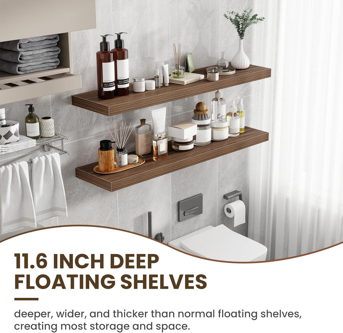 48 Inch Floating Shelves, 12 Inch Deep Floating Shelves for Wall, Floating Shelf with Invisible
