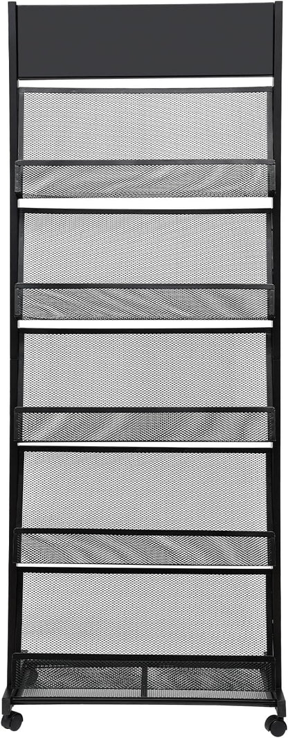 5-Tier Magazine Rack Floor Standing Brochure Display Stand with Universal Wheels & Brakes Metal