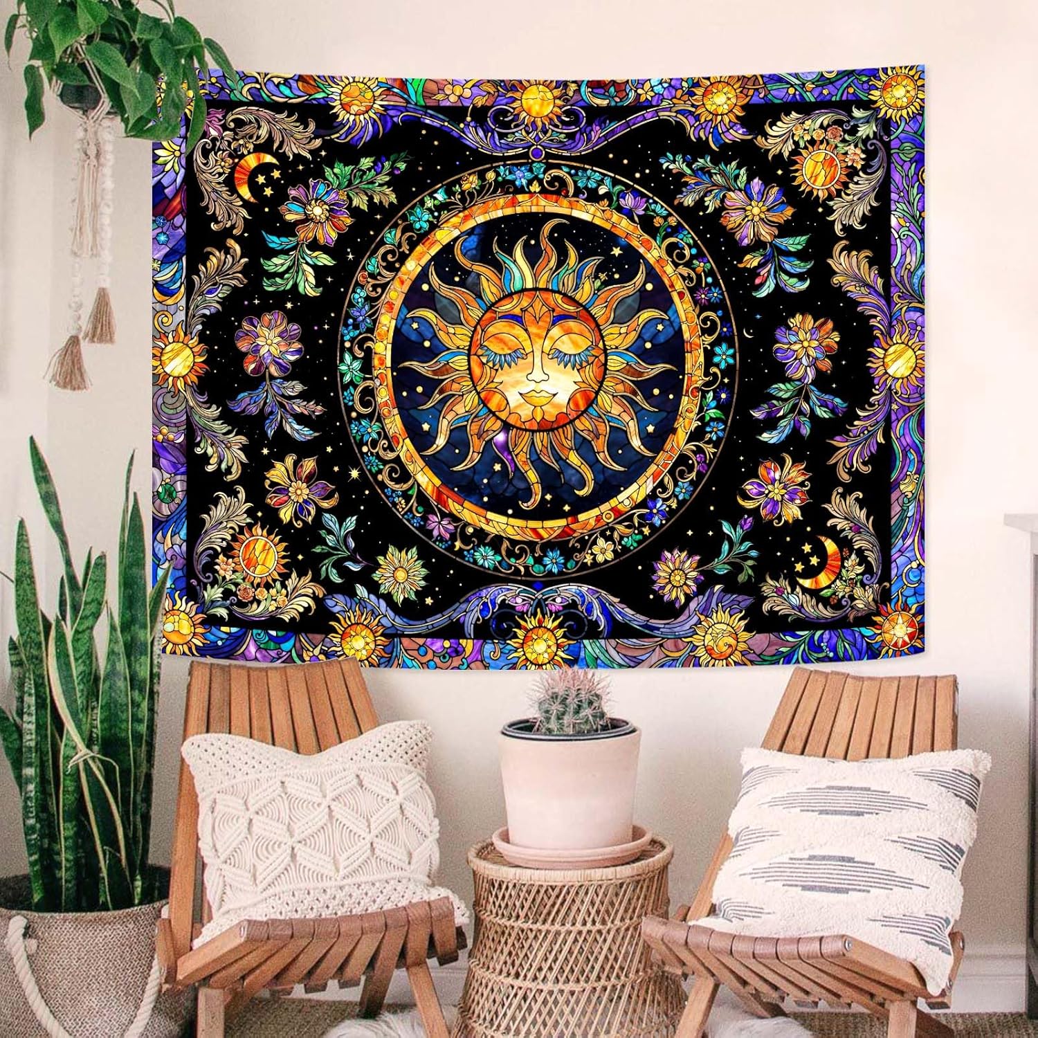 Lunerfex Sun Tapestry Stained Glass Tapestry Wall Decor Tapestries for Bedroom Boho Tapestries Wall