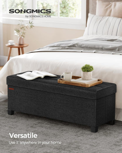 SONGMICS Storage Ottoman Bench, Foldable Foot Rest with Legs, 15 x 43 x 15.7 Inches, End of Bed