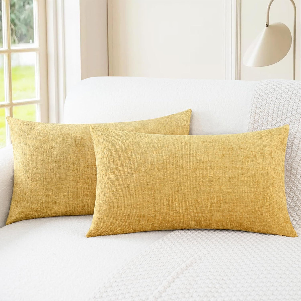 CaliTime Throw Pillow Covers Decorative 16 X 26 Inches Pack of 2 Cozy Chenille Cushion Cases for