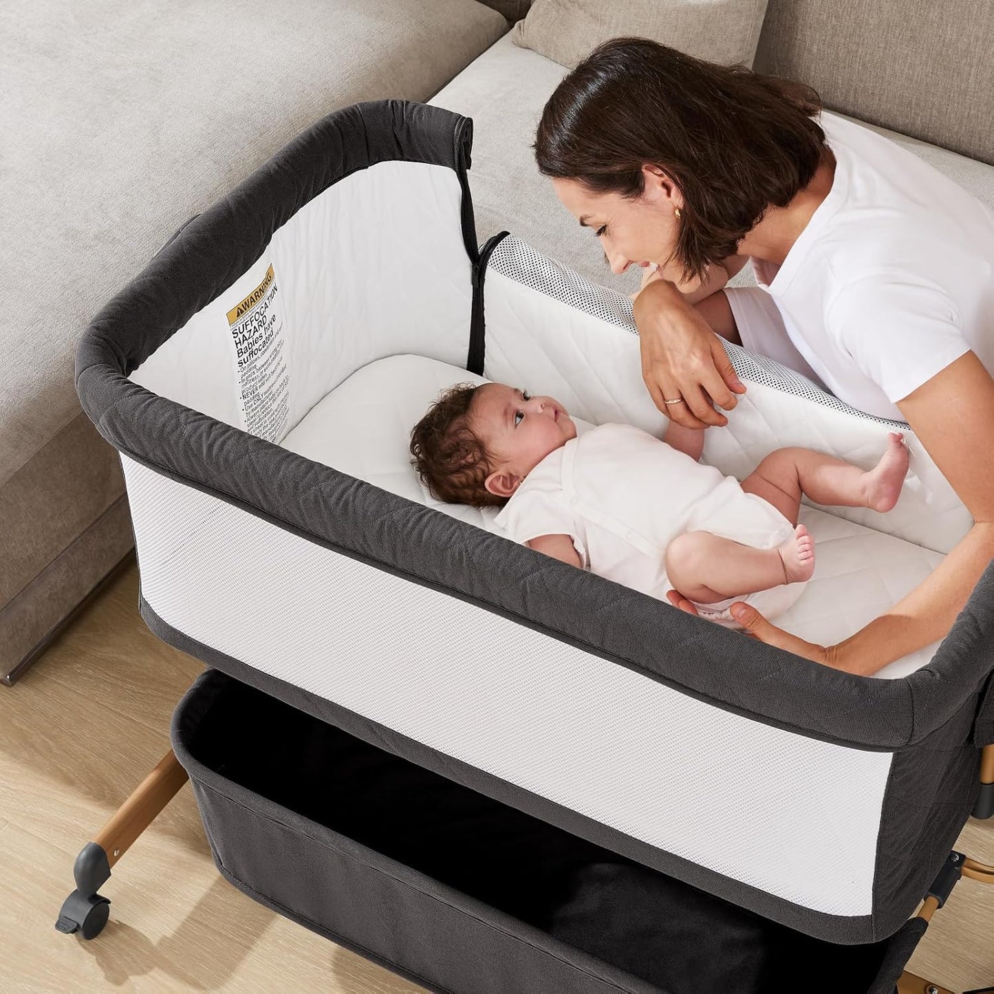 3 in 1 Baby Bassinet, Rocking Bassinet, Bedside Bassinet, 6-Height Adjustable, Bassinet Bedside