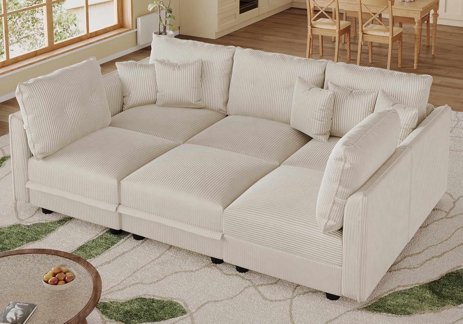 LLappuil Modular Sectional Sofa with Storage Seats, Corduroy U Shaped Convertible Couch for Living