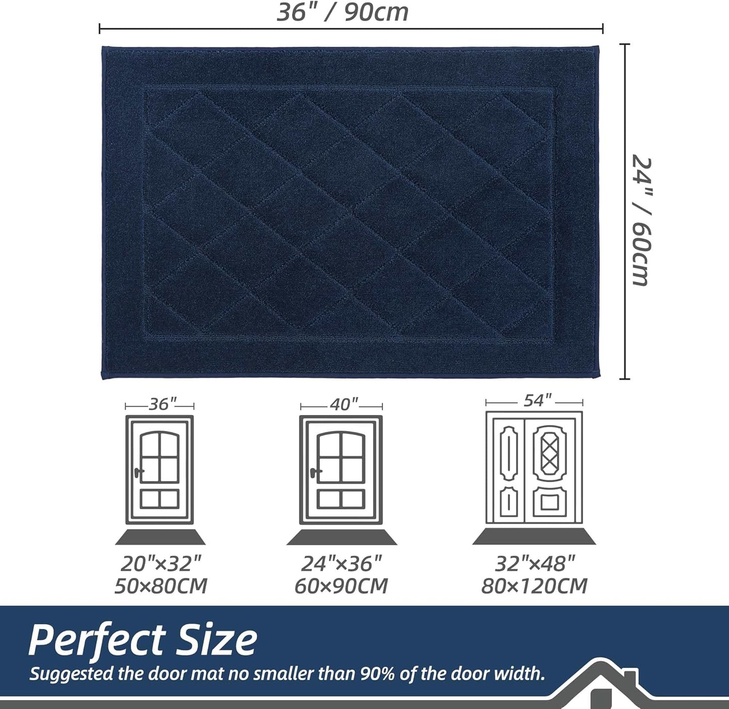 BEQHAUSE Dirt Trapper Door Mat 24" x 36", Doormat Non-Slip Entryway Rugs Washable, Dog Door Mat