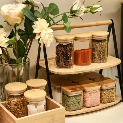 6oz Glass Food Storage Jars, Glass Jars with Bamboo Lids, Kitchen Storage Jars, Set of 6, Canisters