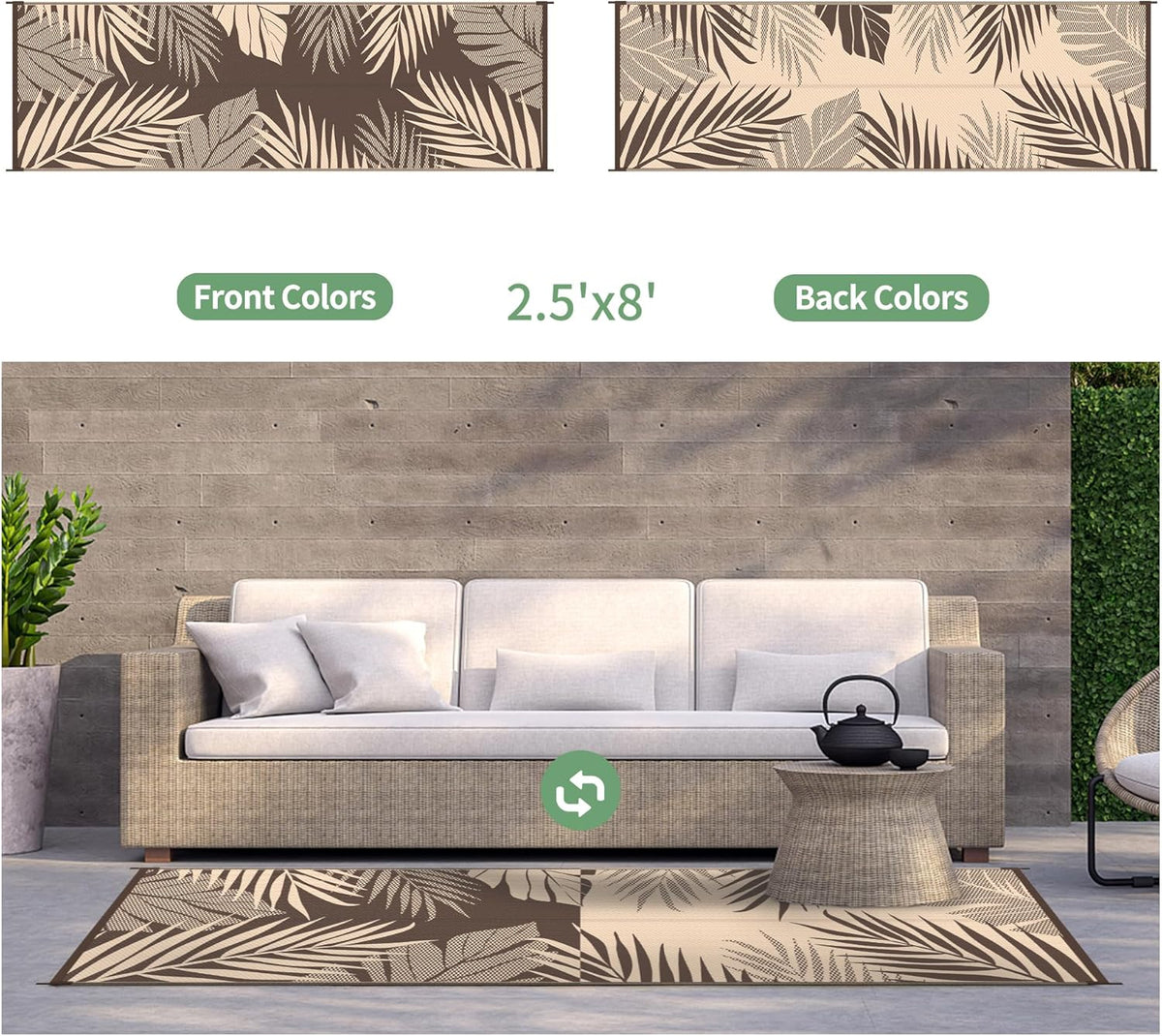 GENIMO Outdoor Rug 2.5' x 8' Waterproof for Patios Clearance, Reversible Outdoor Plastic Straw