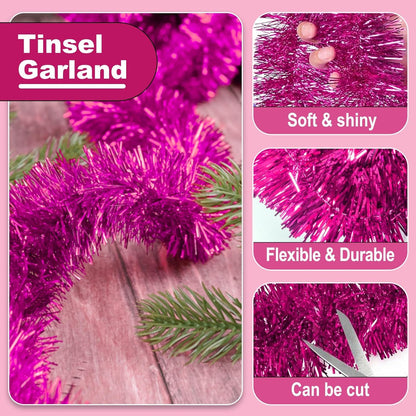 25 Feet Metallic Twist Tinsel Garland Backdrop for Parade Floats, Christmas Eve, New Year