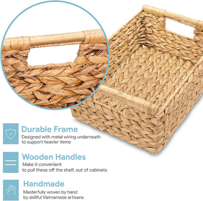 VATIMA Hyacinth Medium Wicker Basket 13.6x9.5x5.6" - With Handle, Living Room Decor, Rectangular