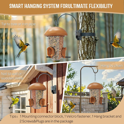 LONA Bird Feeders for Outdoors Hanging – 3 Separate Compartments, 3 Feeding Ports, Weatherproof