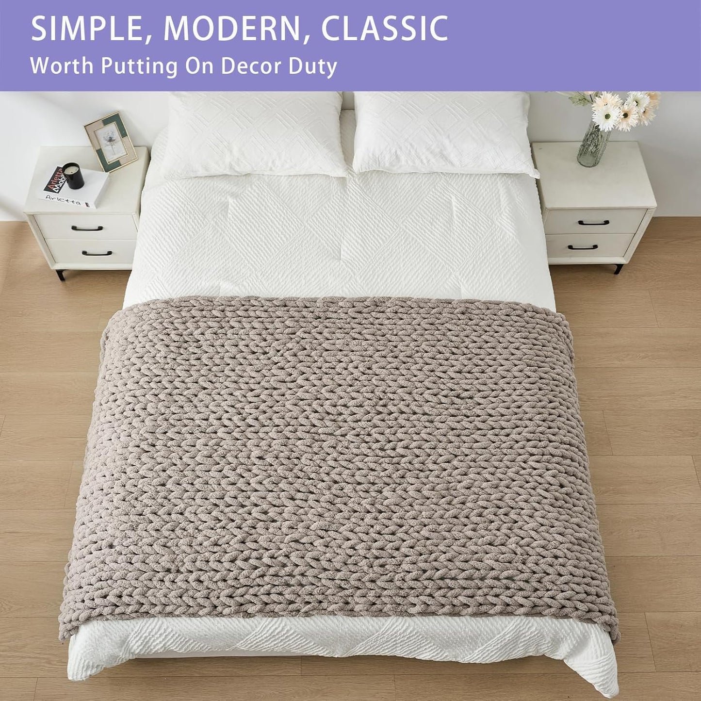 Bigacogo Chunky Knit Throw Blanket for Couch, 40x80 inches, 100% Hand Knitted with Thick Jumbo