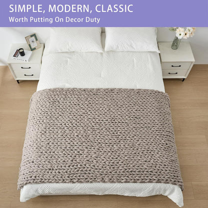 Bigacogo Chunky Knit Throw Blanket for Couch, 40x80 inches, 100% Hand Knitted with Thick Jumbo