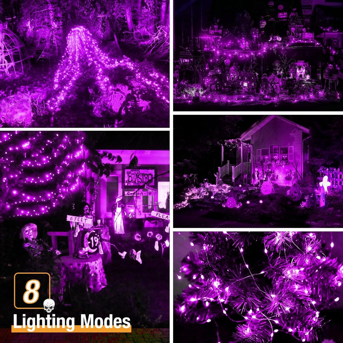 4 Pack Solar String Lights Outdoor - 320LED 132FT Halloween Solar Fairy Lights Outside Waterproof