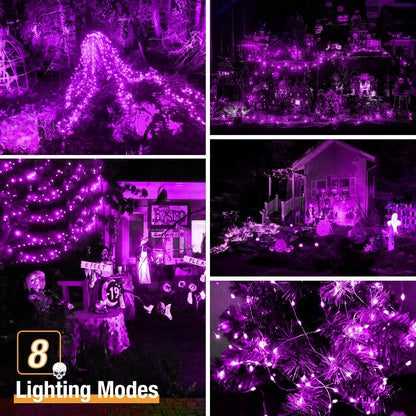 2 Pack Solar String Lights Outdoor - 160LED 66FT Halloween Solar Fairy Lights Outside Waterproof, 8