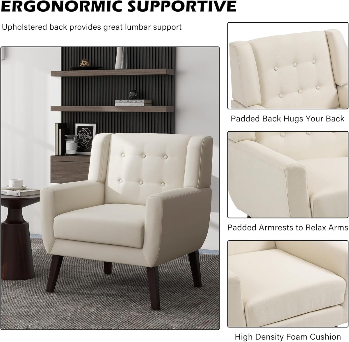 UIXE Accent Chair, Modern Upholstered Armchair in Fabric for Living Room, Comfy Club Arm Chairs