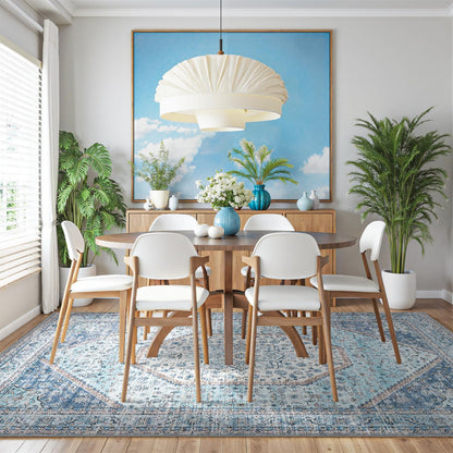 DCX Machine Washable Blue and Beige Area Rugs 5x7, Non Slip Stain Resistant Vintage Floral Rug for