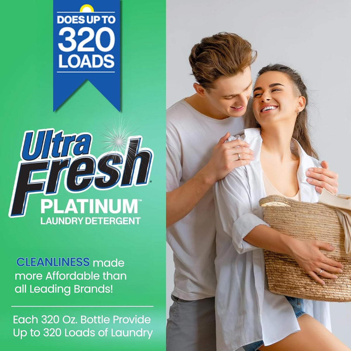 Ultra Fresh 2 Pack 3X Platinum Liquid Laundry Detergent up to 320 Loads, Original Green - Deep