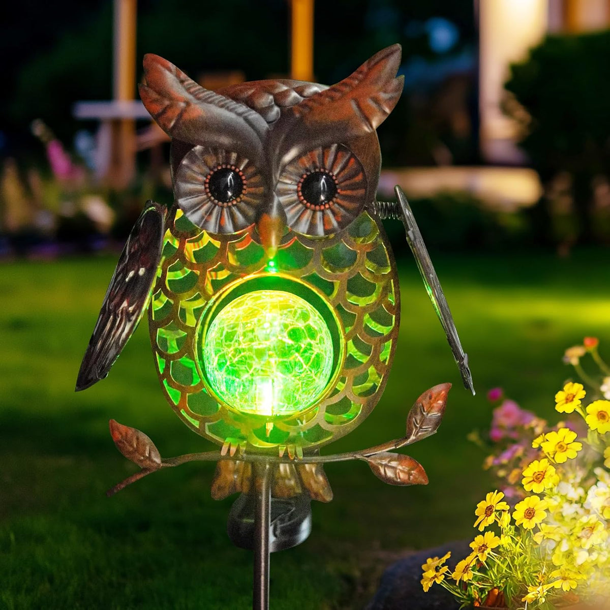 HONGLAND Solar Lights Outdoor Decor Waterproof, Solar Owl Garden Decorative Stake, Whimsical