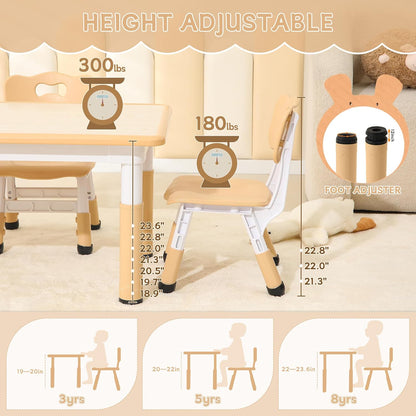 Height-Adjustable Kids Table and Chairs, 31.5''L x 23.6''W Toddler Table and 4 Chairs Set with