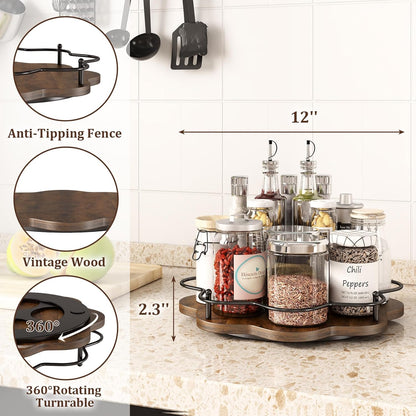 12" Lazy Susan Turntable Organizer,Round Wooden Lazy Susan Organization and Rotating Spice Rack for