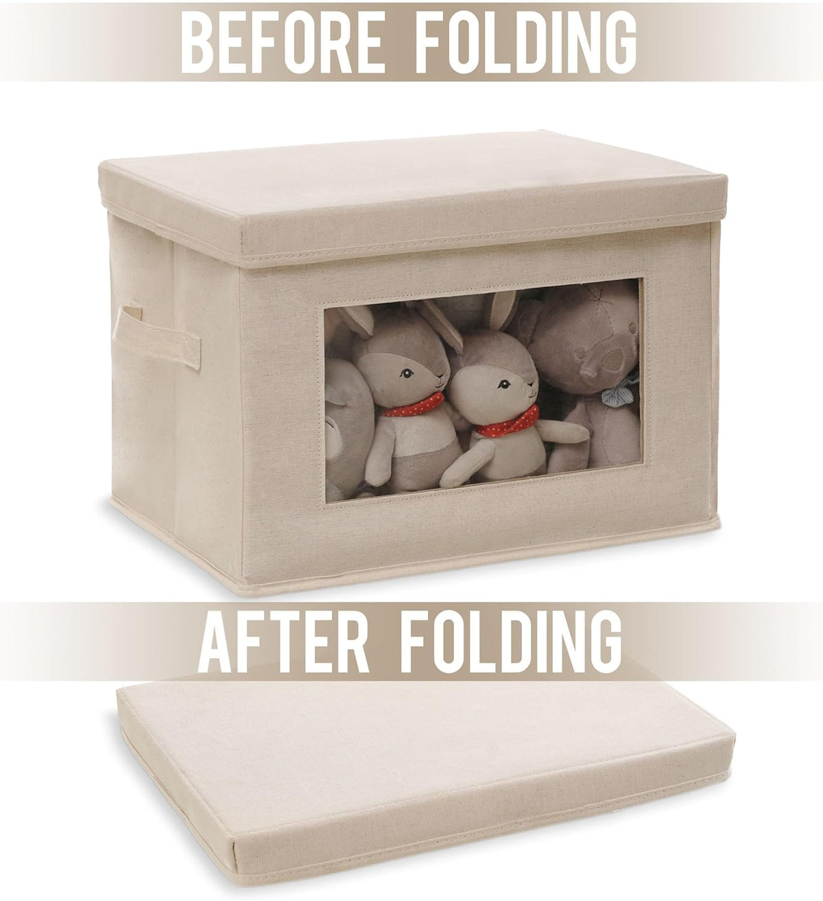 Citylife 3 Pack Storage Bins with Lids, Fabric Foldable Storage Bins with Soft Cord Handles, Canvas