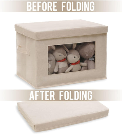 Citylife 3 Pack Storage Bins with Lids, Fabric Foldable Storage Bins with Soft Cord Handles, Canvas