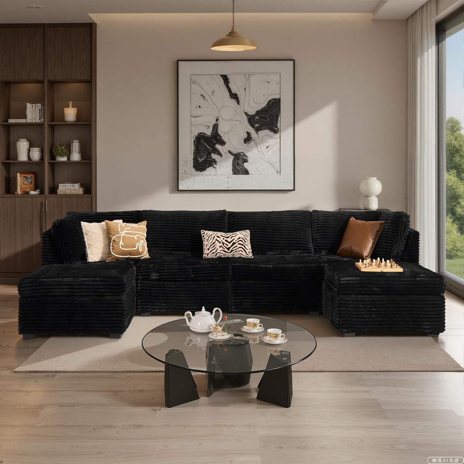 ovios Sectional Sofa Couch with U-Shape Chaise Ottomans, Comfy Modular Cloud Couches with Deep