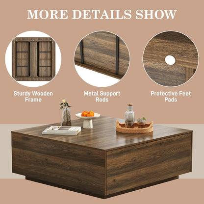 43” Square Coffee Table with Storage, Modern Large Square Center Table with 2 Drawers, Wood Coffee