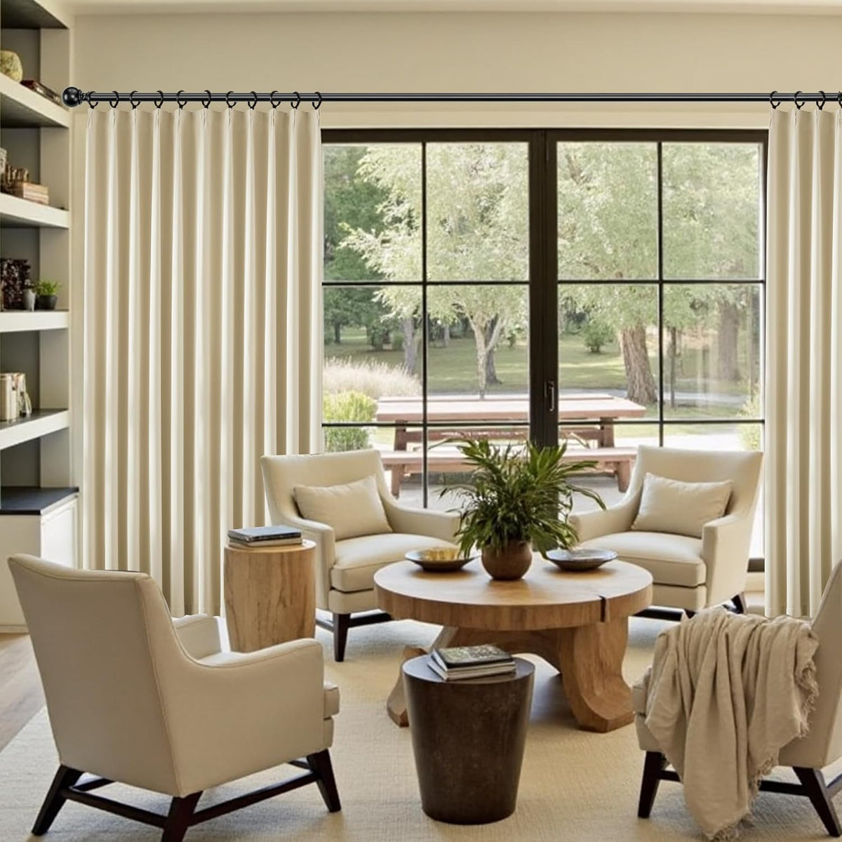 KangBang Pinch Pleated Curtains 102 Inches Long for Living Room, Soft Cream Room Darkening Drapes