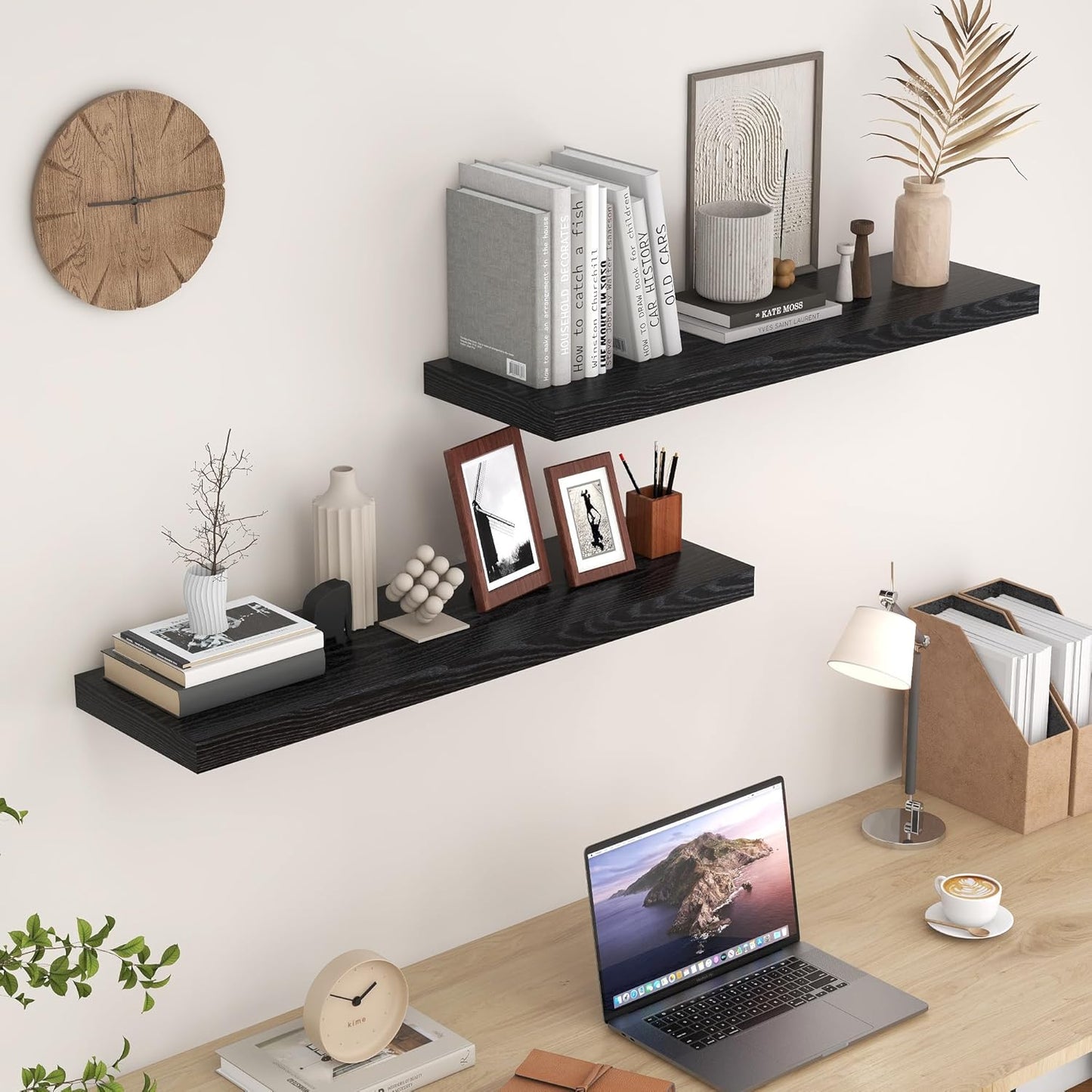 Fun Memories Black Floating Shelves 36 Inch Long, 9 Inch Deep Wall Shelves Set of 2, 36 x 9