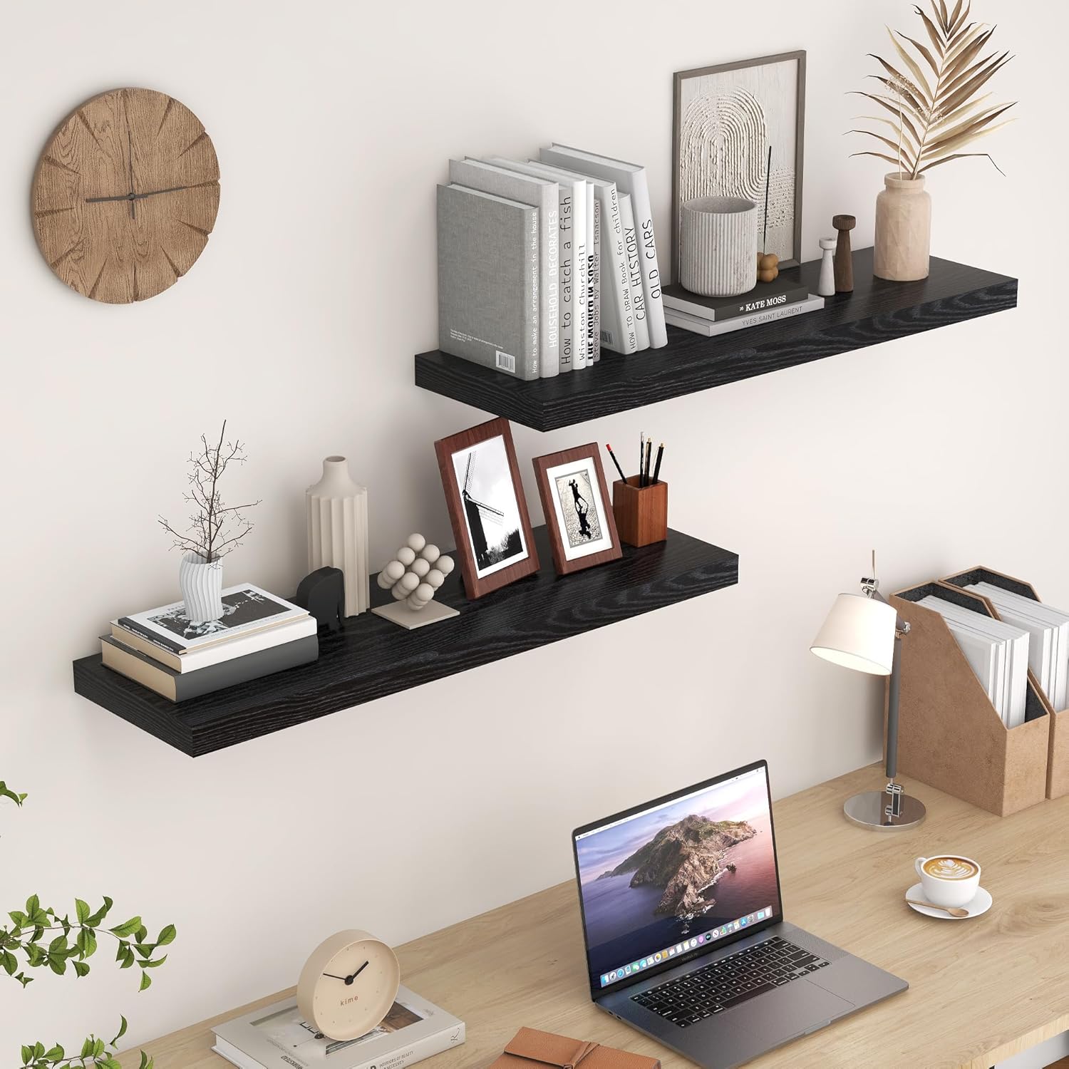 Fun Memories Black Floating Shelves 36 Inch Long, 9 Inch Deep Wall Shelves Set of 2, 36 x 9