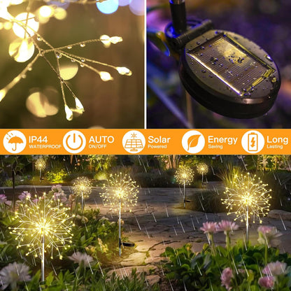 suddus Solar Garden Lights Outdoor Waterproof Decorative, 2Pack 150LED Firework Lights, Solar Fairy