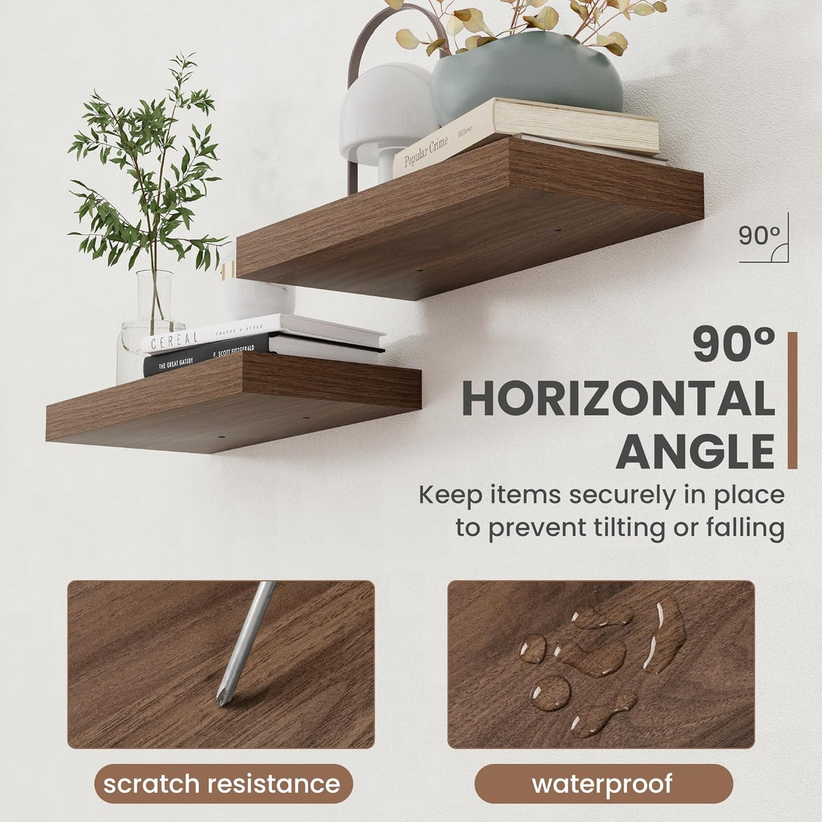 24 Inch Floating Shelves, 8 Inch Deep Floating Shelves for Wall, Hanging Shelf with Invisible