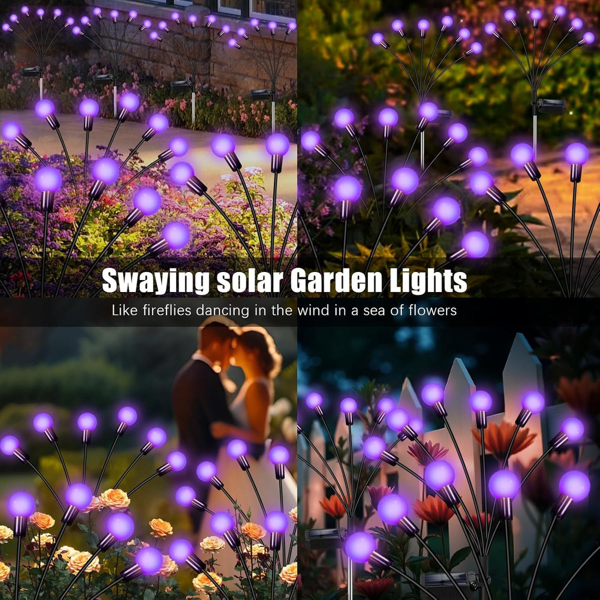 Solar Garden Lights Outdoor, Waterproof Solar Powered Lights for Yard Pathway Patio, Swaying Lawn