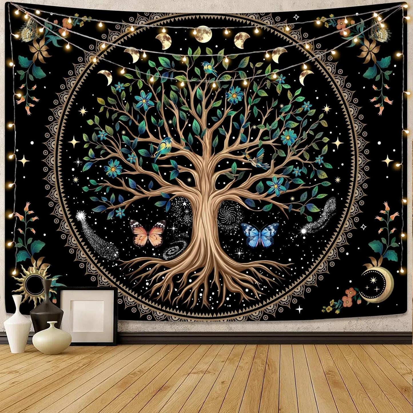 Lunerfex Tree of Life Tapastry Sun and Moon Tapastry Flower Boho Tree Mandala Wall Hanging for